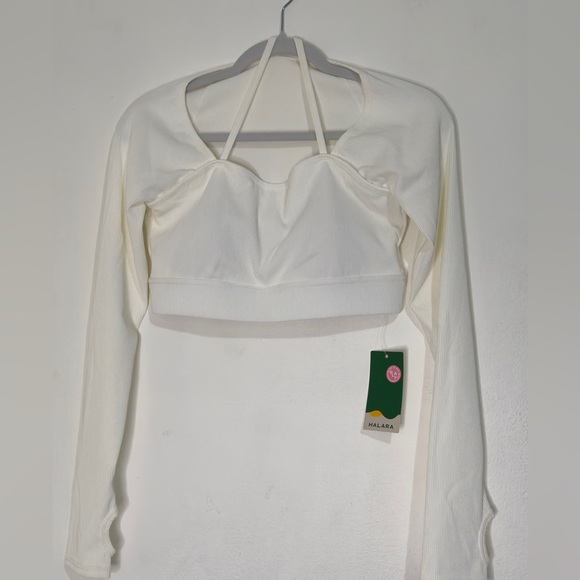 Halara Women's S White Plush Long Sleeve Thumb Hole Cropped Yoga Sports Top - Picture 3 of 8